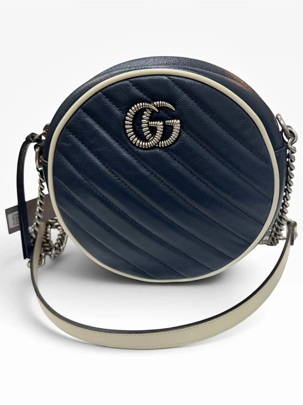 Gucci GG Marmont round crossbody bag Round Crossbody Bag Blue & Cream